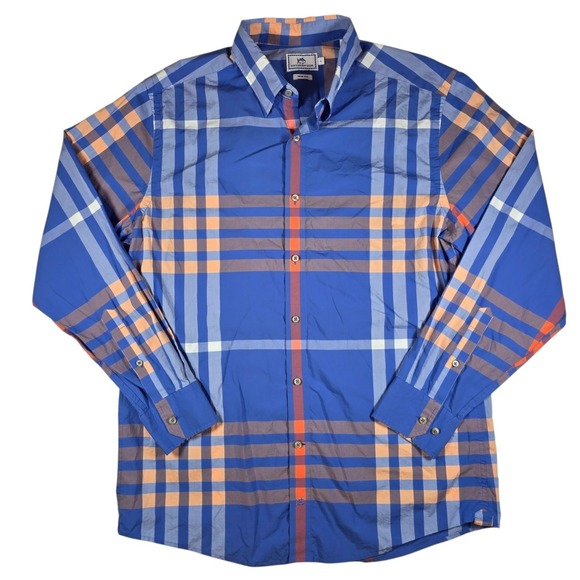 Southern Tide Other - Southern Tide Blue Orange Plaid Check Trim Fit Button Down L/S Dress Shirt Men L